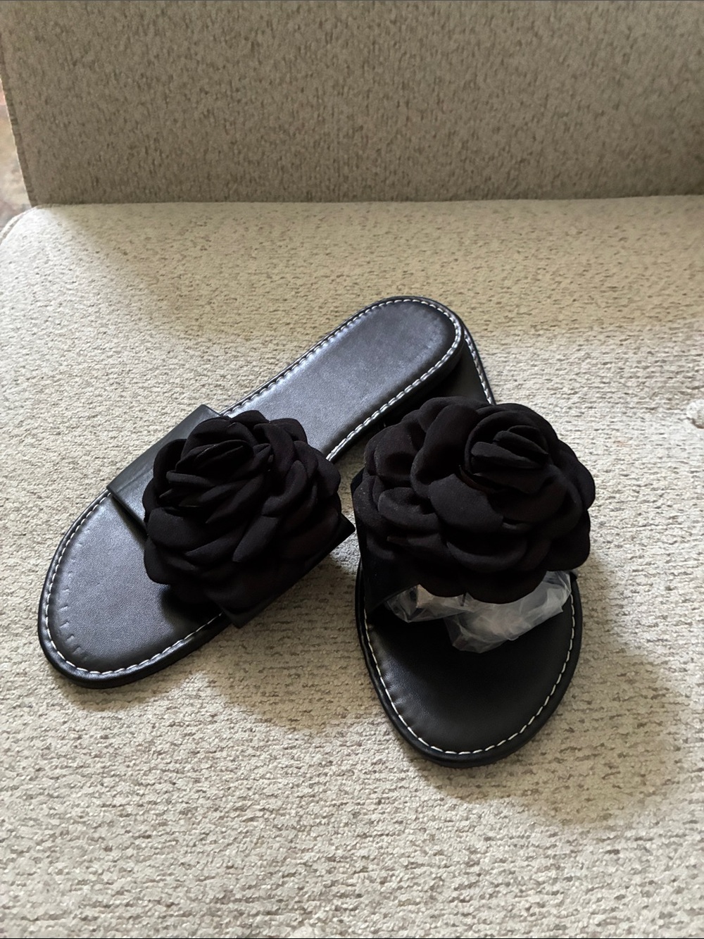 Black Floral Slide Sandals for Women